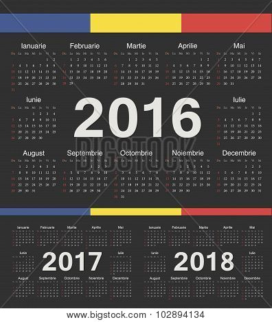 Vector Romanian Black Circle Calendars 2016, 2017, 2018