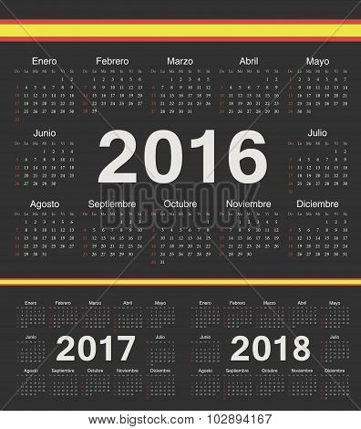 Vector Spanish Black Circle Calendars 2016; 2017; 2018