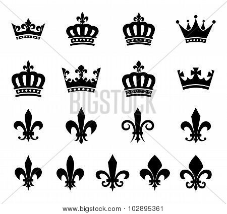 Collection of crown and fleur de lis design elements