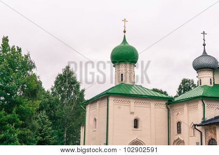 chapels and domes of church at monastery