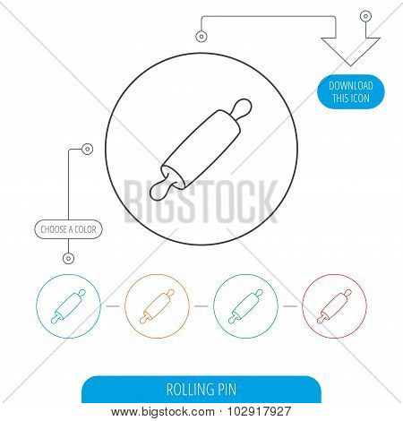 Rolling pin icon. Kitchen baker roller sign.