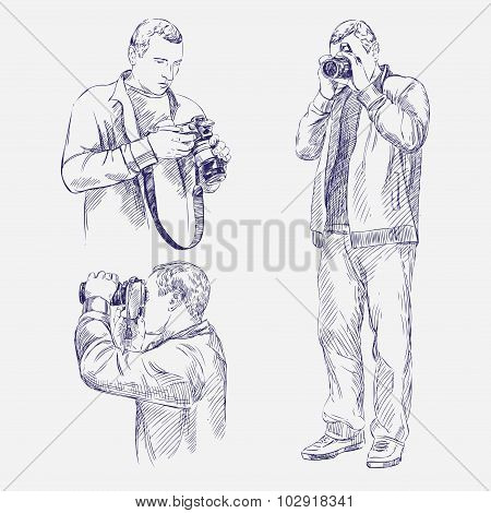 Photographer set - hand drawn vector llustration realistic sketch