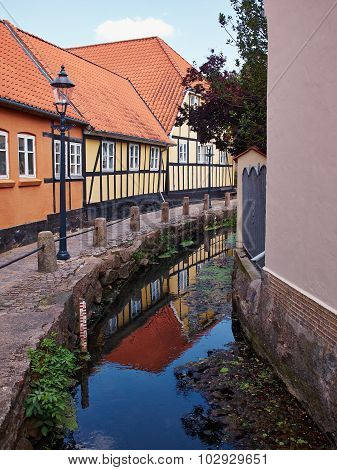 Typical Small Street With Old Houses Denmark