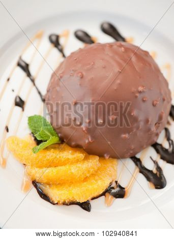 chocolate and orange croissant of mousse and almond cookies