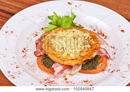 Roast pork  with vegetables and bakon