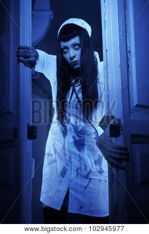 Horror Movie. Crazy Dead Nurse