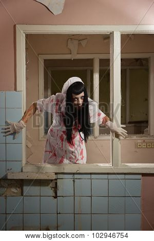 Horror Movie. Crazy Dead Nurse