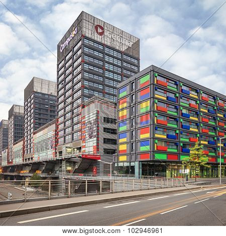 modern district near Lille Europe railway station - EuraLille shopping center and student campus