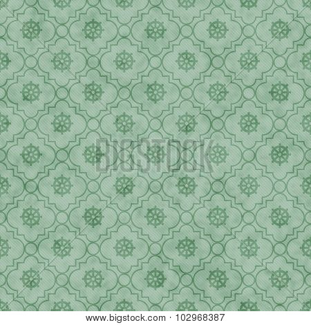 Pale Green Wheel Of Dharma Symbol Tile Pattern Repeat Background