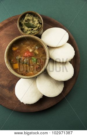 Sambar with Idli with Coconut Chutney, Indian Dish