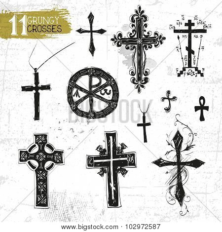 Vector Black Crosses Icon Set On White Background