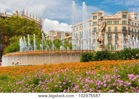 Fountain at Catalonia Square in Barcelona, Spain