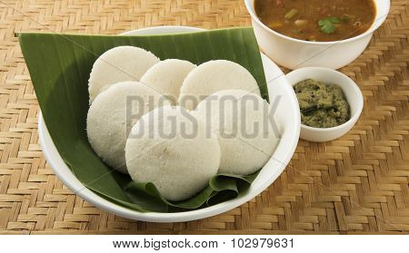 Sambar with Idli with Coconut Chutney, Indian Dish