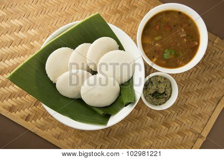Sambar with Idli with Coconut Chutney, Indian Dish