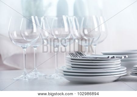 Clean dishes on the table