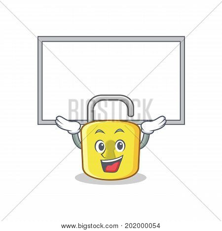 Up board yellow lock character mascot vector illustration