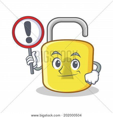 With sign yellow lock character mascot vector illustration