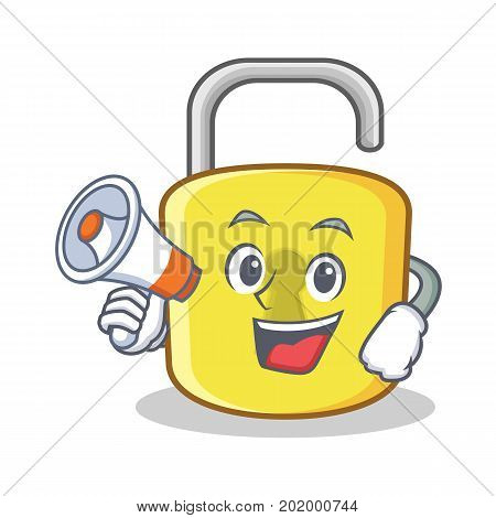 With megaphone yellow lock character mascot vector illustration