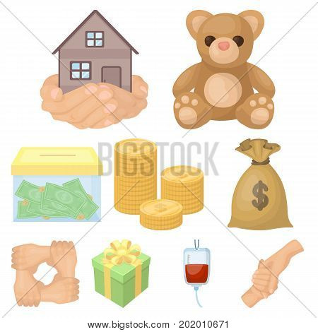 Charitable Foundation. Icons on helping people and donation.Charity and donation icon in set collection on cartoon style vector symbol stock web illustration.