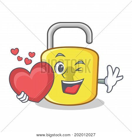 With heart yellow lock character mascot vector illustration