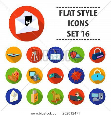Hackers and hacking set icons in flat design. Big collection of hackers and hacking vector symbol stock illustration