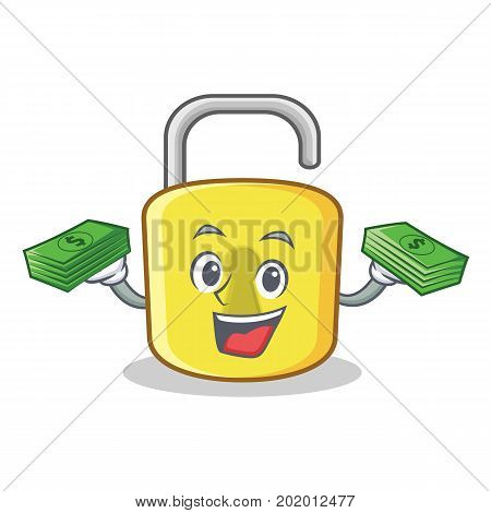 With money yellow lock character mascot vector illustration