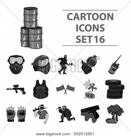 Paintball set icons in monochrome design. Big collection of paintball vector symbol stock illustration