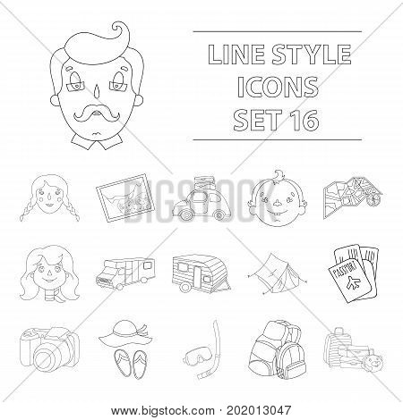Family holiday set icons in outline design. Big collection of family holiday vector symbol stock illustration
