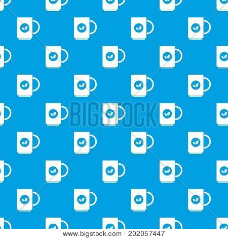 Cup of tea pattern repeat seamless in blue color for any design. Vector geometric illustration