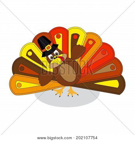 colorful turkey to Thanksgiving Day white background.