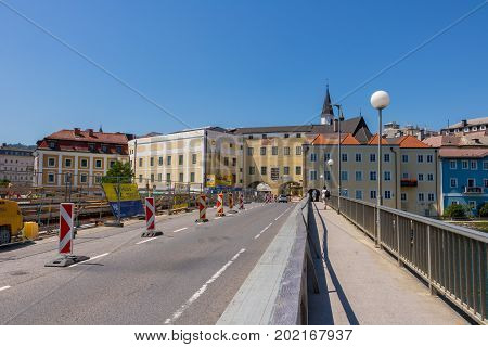Gmunden, Austria July 21, 2017: Building Site Of The Bridge To Gmunden, Across The River Traun