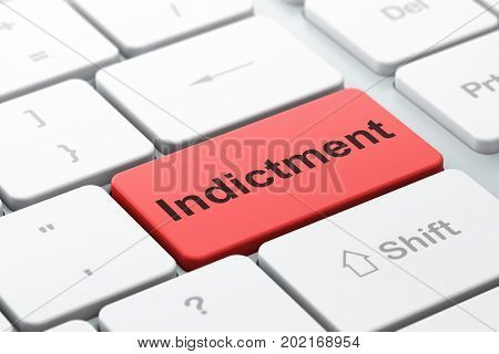 Law concept: computer keyboard with word Indictment, selected focus on enter button background, 3D rendering