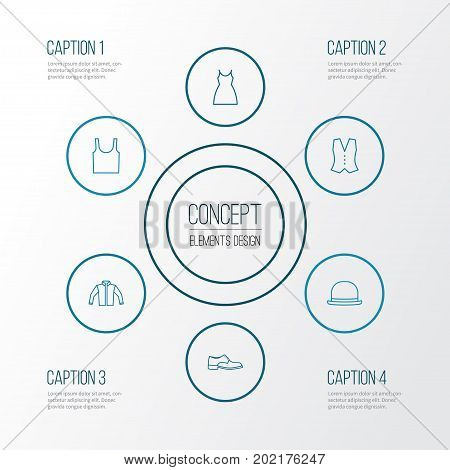 Garment Outline Icons Set. Collection Of Waistcoat, Gown, Cardigan And Other Elements