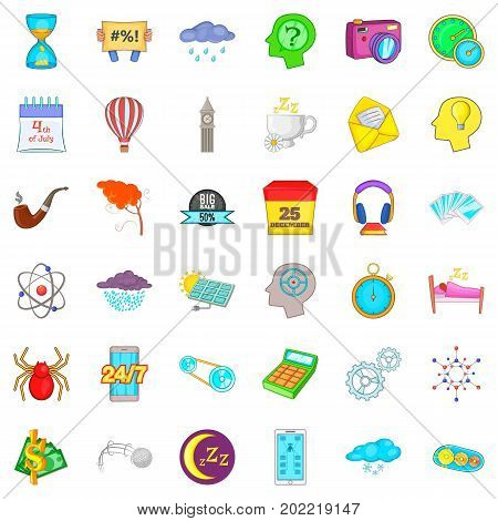 Time icons set. Cartoon style of 36 time vector icons for web isolated on white background