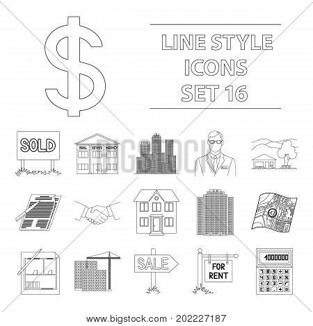 Real estate agency and other attributes. Realtor set collection icons in outline style vector symbol stock illustration .
