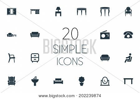 Elements Office Interior, Plant, Trestle And Other Synonyms Radio, Conference And Bedstead.  Vector Illustration Set Of Simple Furniture Icons.