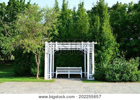 Timisoara city Romania Roses Park bench detail
