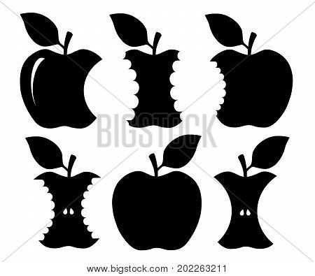set of Bitten apple silhouette , vector