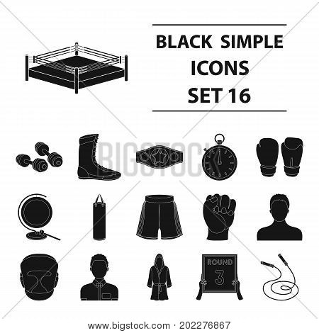 Boxing set icons in black design. Big collection of boxing vector symbol stock illustration