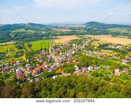 Aerial view of Stramberk, small medieval town in Moravia, Czech Republic.