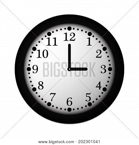 Vector volume office clock with arrows. Black and white illustration.