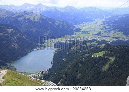view of the lake haldensee in austria