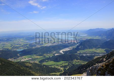 view of the allgaeu with the lake forggensee