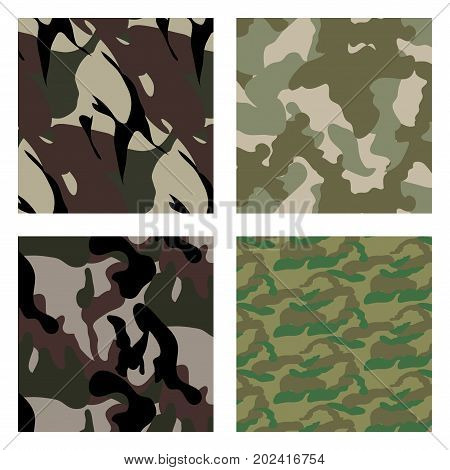 set Fashionable camouflage pattern. Set of 4 fashion camouflage patterns. Vector illustration. Can be used for textile or print design. Forest, Desert, Jungle camo texture.