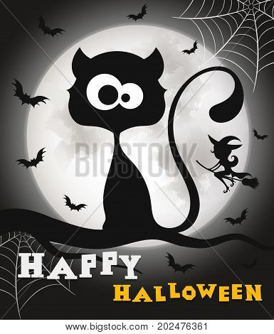 Happy Halloween Black Cat Cute Vector Design