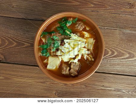 Mampar - Uighur soup.Central Asian cuisine , close up meal