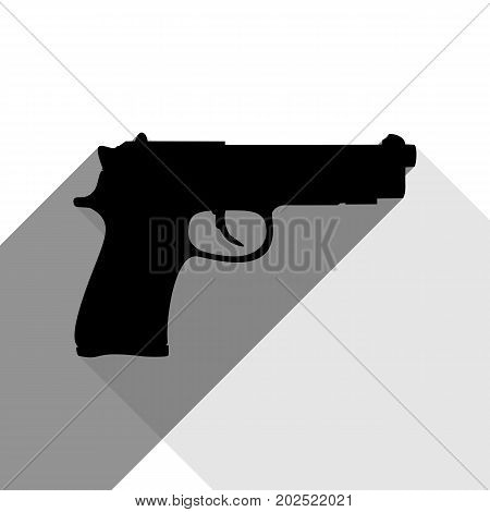 Gun sign illustration. Vector. Black icon with two flat gray shadows on white background.