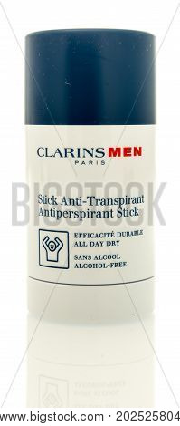 Winneconne WI - 30 August 2017: A stick of Clarins men Paris deorodant on an isolated background.