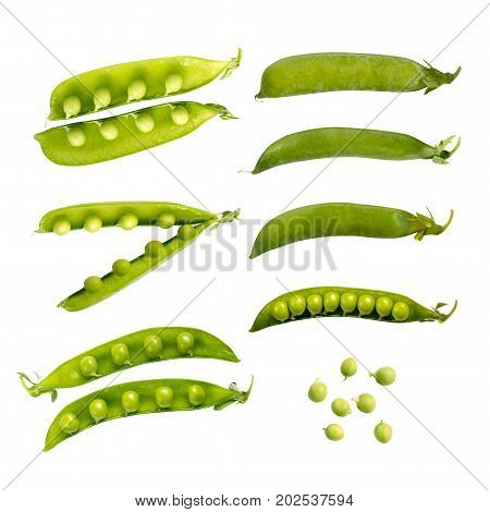 Green Pea Pods And Peas Isolated