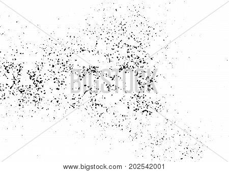 Modern grungy abstract overlay scratch grainy effect easy graphic application. Black White Urban Texture Background. Dark Messy Dust Distress. Create Dotted Scratched Vintage Noise Grain. Vector illustration